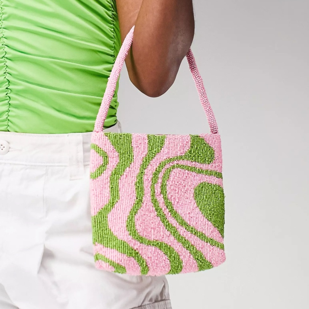 Beaded green and pink 70s bag